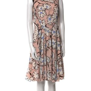 💎 Nina Ricci 100% Silk Pink Floral Knee-length Midi Dress